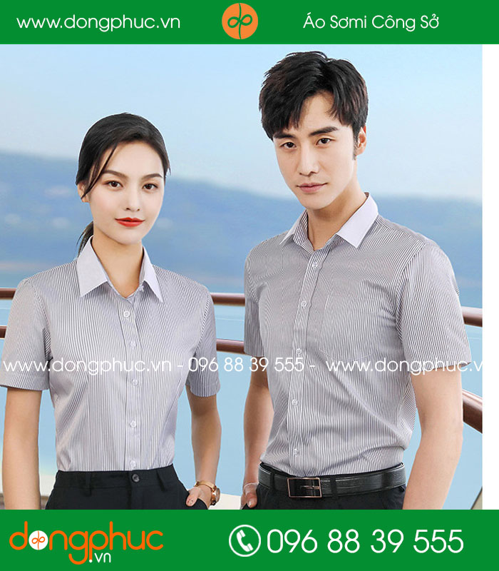 Đồng phục áo sơ mi kẻ cổ trắng cộc tay